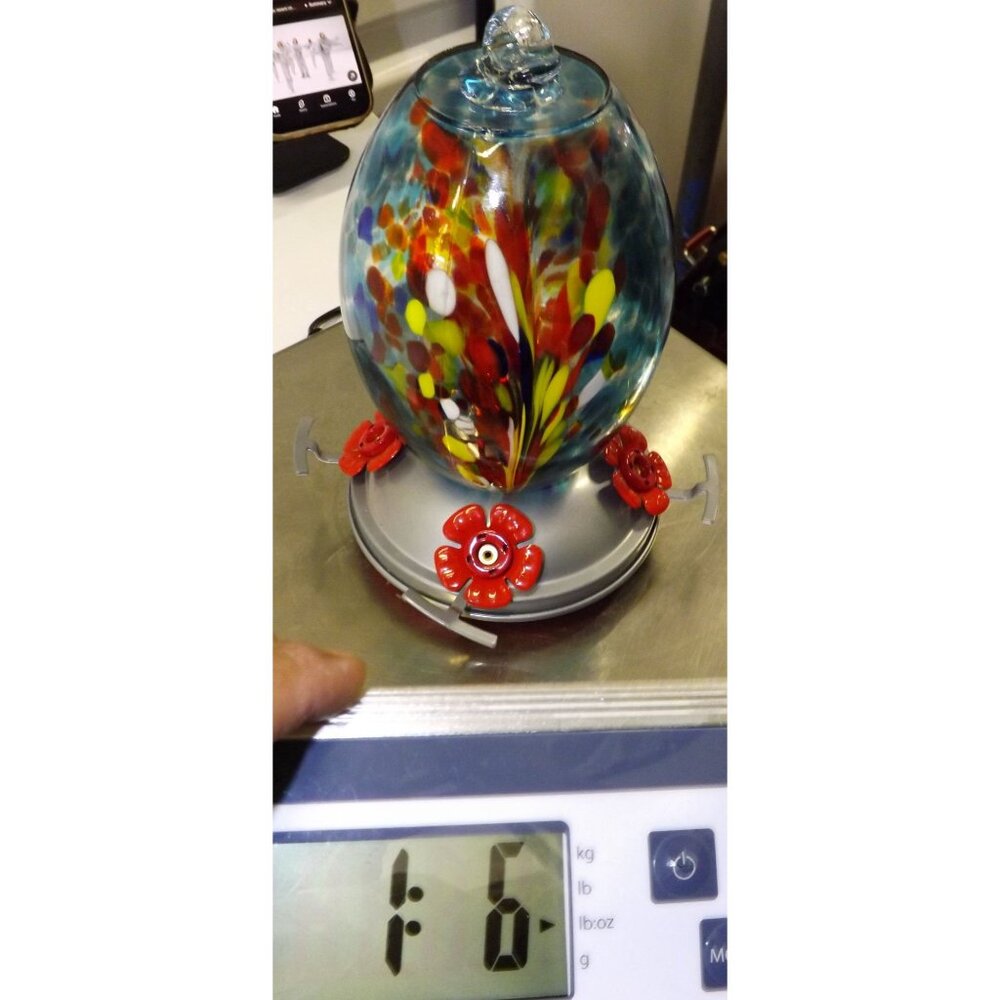 Muse Garden Hand-Blown Glass Hummingbird Feeder Multicolor Red Flower Ports - Picture 11 of 11